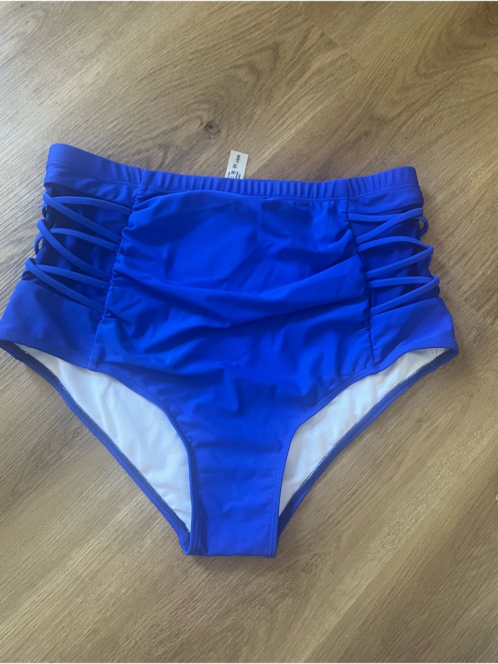 High-Waist Strappy Bikini Bottom in Cobalt Blue
